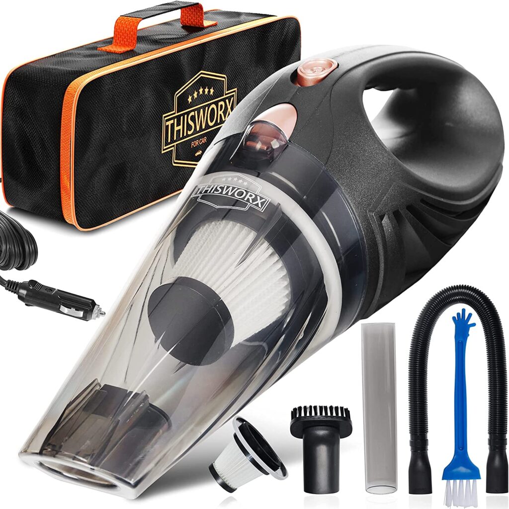 ThisWorx Car Vacuum Cleaner - Car Accessories - Small 12V High Power Handheld Portable Car Vacuum w/Attachments, 16 Ft Cord & Bag - Detailing Kit...